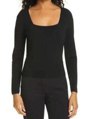 NEW Proenza Schouler Quilted Knit Square Neck Long Sleeve Top - Size XS Black