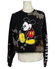 Disney Mickey 28 Custom Bleach Dyed Crop Long Sleeve Sweater Black Size Medium