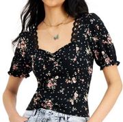 Macy’s x Crave Fame Boho Black Floral Crop Sweatheart Neck Top