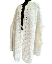 Vintage Knit Crochet Cape in Cream Women's Size Large Poncho Handmade