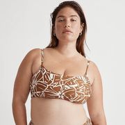 NWT Madewell Plus Tie-Back Bikini Top Abstract Flora Sepia