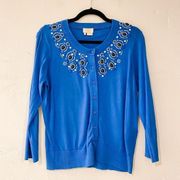 Kate Spade Embellished Beaded Cardigan in Blue Size Large