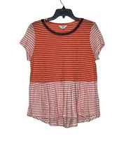 Crown & Ivy Womens Top Size Petite Medium PM Peach White Striped T-Shirt SS