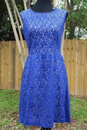 En Focus Studio Blue Lace Fit and Flare Dress