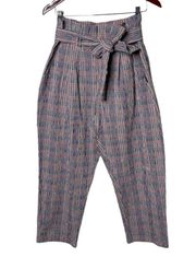 Anthropologie Hazelle Plaid high waist paper bag Slim Pants sz 14