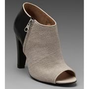 See by Chloe Peep Toe Leather Canvas Zip Up Heeled Ankle Bootie 39/9