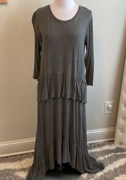 Suzanne Betro Gray Ruffle Hem Maxi Dress