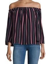 French Connection Navy Striped Off Shoulder Top Small NEW