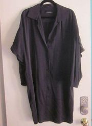 VINTAGE  Ellen Tracy 1980's Silk Dress Size 8 Dark Navy Blue Dolman Shift