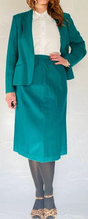 80’s Vintage ‘’ Teal Wool Blend Tailored Skirt Suit