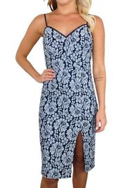 Cynthia Steffe Blue Chambray Denim Floral Lace Sweetheart Midi Dress Size 2