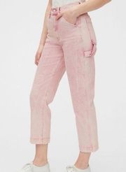 GAP Denim High Rise Crop Carpenter Jeans Pink Size 27/4 New
