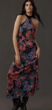 Farm Rio Sleeveless Halter Bow Floral Midi Dress