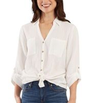 BCX white button down blouse size M