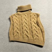 Zara Tan Cable Knit Turtleneck Cropped Sleeveless Sweater Size Small EUC