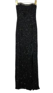 Panoply Atlanta Black Strapless Beaded Sequined Maxi Dress Gown Size 10