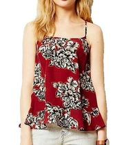 Maeve Anthropologie Burgundy Floral Zabella Ruffle Silk Tank Top Women's 10