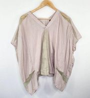 Gracia Pink Cream Oversized V-Neck Pullover Top Women's Size Small S