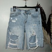 BDG  Sz 24 Baggy Bermuda Denim Shorts Cutouts Light Wash Wide Leg Jean Shorts