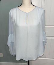 Halston light blue ruffle sleeve tunic blouse size large