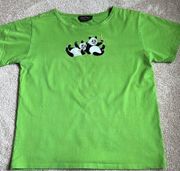 Vintage Bob Mackie Wearable Art Green T Shirt With Embroidered Pandas