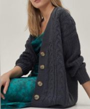 Brave Soul Chunky Button Through Cable Cardigan