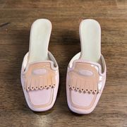 Cole Haan Pink Leather Fringed Kiltie Kitten Heel Square Toe Shoe Size 5.5