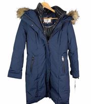 Nine West Jacket Hooded Long Parka Navy Small