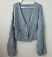 RAGDOLL LA Alpaca Blend Light Blue Cardigan with Rhinestone Buttons Size: S