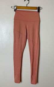 Peach Coral High Waist Laser Cut See Through Leggings Sz Small