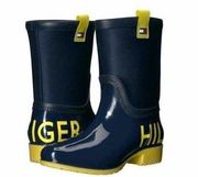 Sz. 8M Desi Rain Boots Navy Yellow Big Logo Pull-On Style