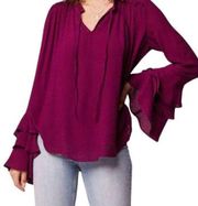 BAND OF GYPSIES DRAPED PLUM BELL SLEEVES COLLAR TIE TOP LARGE