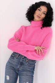 Hot Pink Ribbed Cropped Turtleneck Sweater