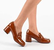 Journee Collection Liyla Heels Squared Toe Tru Comfort Foam Insole, Cognac 5.5