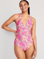 NWT Womens Old Navy Deep V Peach Floral One Piece Bathing Suit Swimsuit - Sz XL