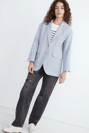 Madewell Relaxed Larsen Cotton & Linen Blue Windowpane Blazer Oversized M.