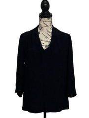 Mango Womens Black Vneck Long Sleeve Crepe Pullover Tunic Blouse Grunge Goth 2