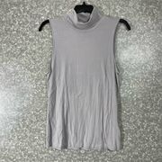 Saks Fifth Avenue Gray Jersey Knit Sleeveless Turtleneck Top - Size XL - Stretch