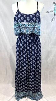 Boho ruffle blue maxi dress size medium