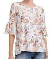 No Comment Floral Ruffle Sleeve Peplum Blouse Size Medium