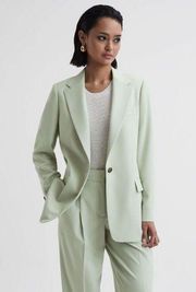 REISS Naomi Single Breasted Wool Blend Blazer Green Womens Size 12