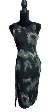 H Halston Heritage Pleat Printed Ruche Dress