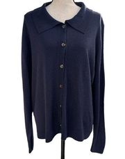 Karen Scott XX-Large Luxsoft Cardigan Sweater Stretch Button-Up Collar Navy Blue