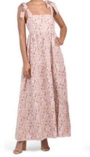 House of Harlow 1960 Floral Print Linen Blend Maxi Dress Bow Tie Shoulder NWT