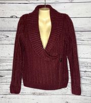 Harley Davidson Sz M Burgundy Shawl Collar Moto Style Side Zip Sweater Cardigan