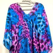 just be leopard animal print v neckline blue and purple sheer kaftan