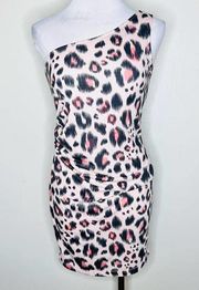 NWT Kardashian Kollection One Shoulder Dress MEDIUM Leopard Print Ruched Mini