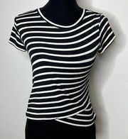 #C11. Cabi - #5059  Gracie Black Stripe Crop Top Short Sleeve size extra small