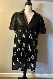 Simply Southern Sequin Puff Sleeve Bow Dress Black White Size Large