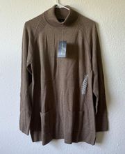 NWT  Taupe tan turtleneck sweater with front pockets